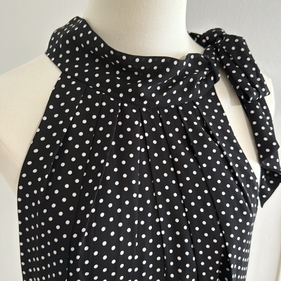 EXPRESS‎ Black White Polka Dot Dress Tie Shoulder Mini Sleeveless size 12 Summer - Picture 2 of 7
